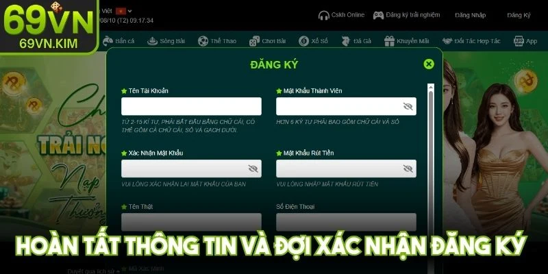 Hoàn tất thông tin và đợi xác nhận đăng ký 69VN từ hệ thống